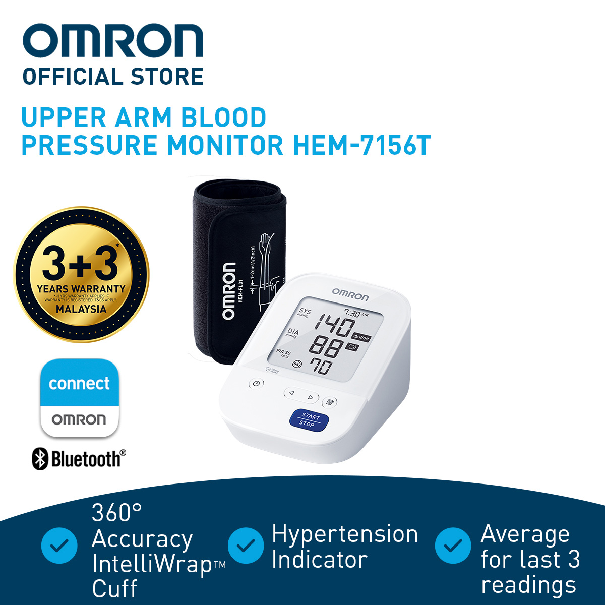 Upper Arm Automatic Blood Pressure Monitor HEM-7156T-A (With Adapter)